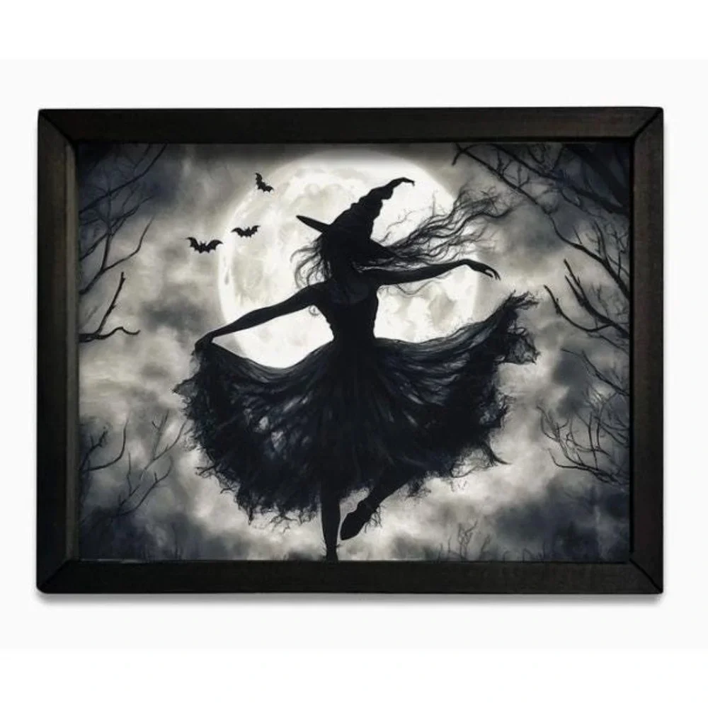 Moon Witch Box Frame Halloween Picture 12x16 Wall Decor Full Moon Gothic NEW